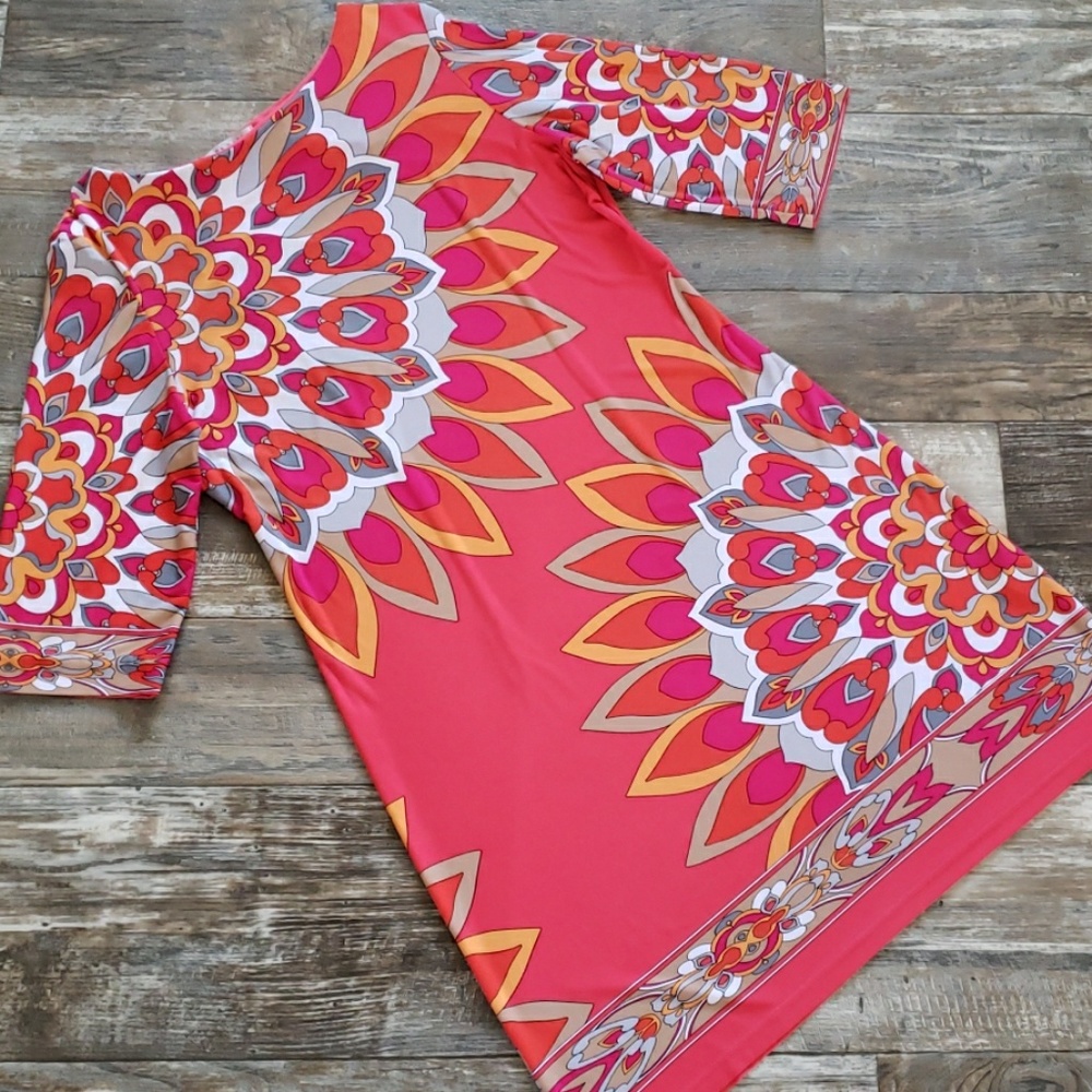 Sandra Darren Pink and Orange Midi Dress